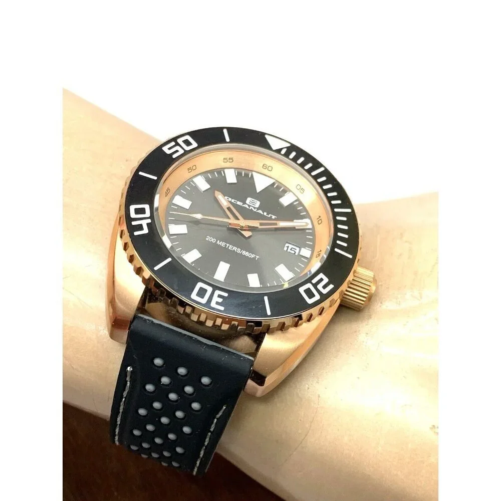Oceanaut Men's Watch OC0524 Diver Rose Gold Black Gray Dial Rubber Band …